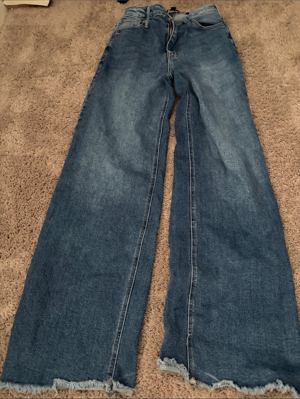 BCBGeneration Medium Blue Wide-Leg Jeans with Raw Hem